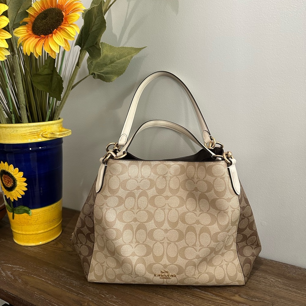 Coach Beige and Brown Signature Shoulder Bag